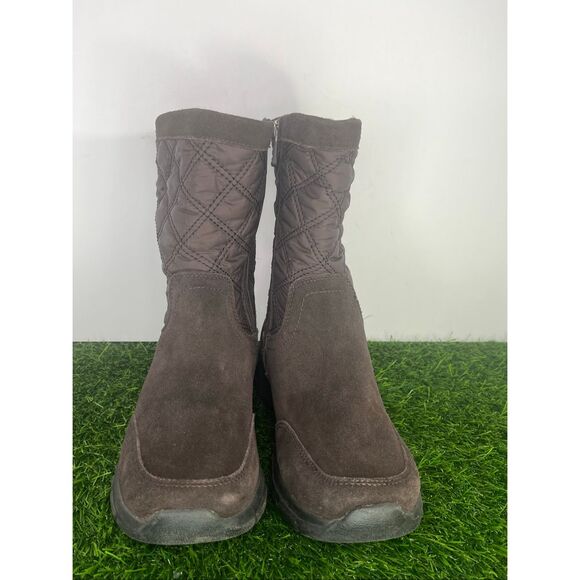 Lands’ End Women’s Winter Snow Boots Brown Suede Quilted Mid Calf Size 7 - Picture 2 of 7